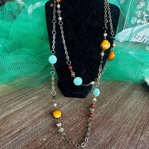 Source Unknown Blue and Orange Beaded Necklace Vintage